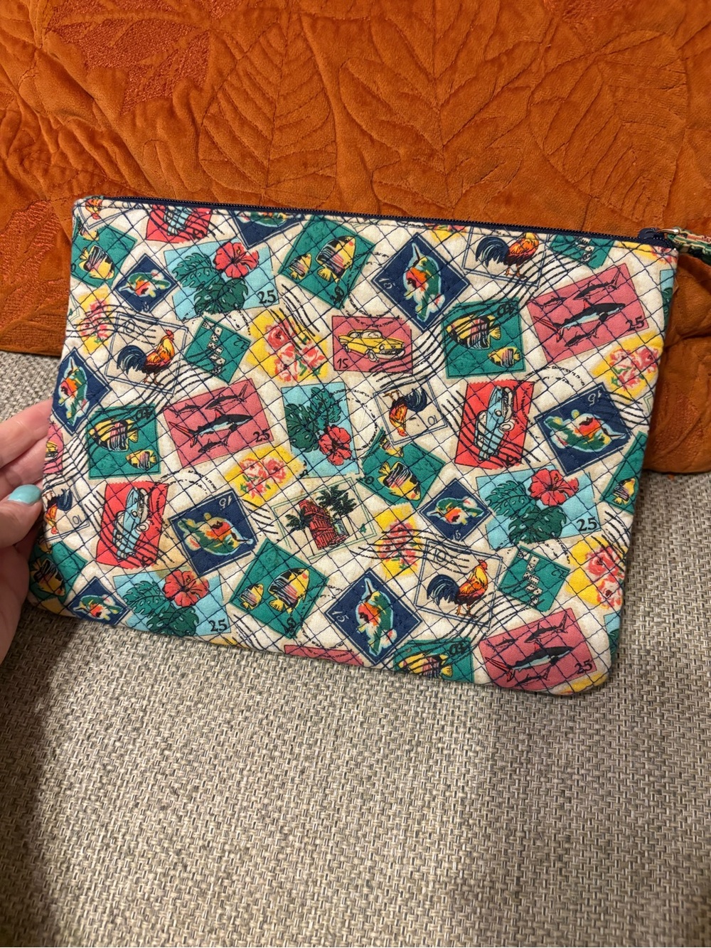 Vera Bradley Quilted Wristlet in a Colorful Travel Print of stamps - Picture 4 of 9